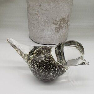 Small Black Gold Speckled Art Glass Bird Paperweight or Figurine - AS IS